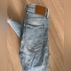 Aritzia Denim Forum Light Wash Jeans with Leather Patch